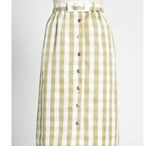 Modcloth Past But Not Least Belted Skirt Retro Green Gingham High Waisted W Belt